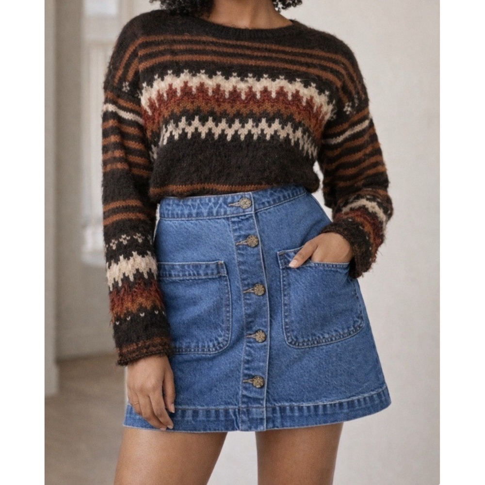 We The Free Denim Skirt Womens 25 Super High Rise Button Front Pockets‎ Festival